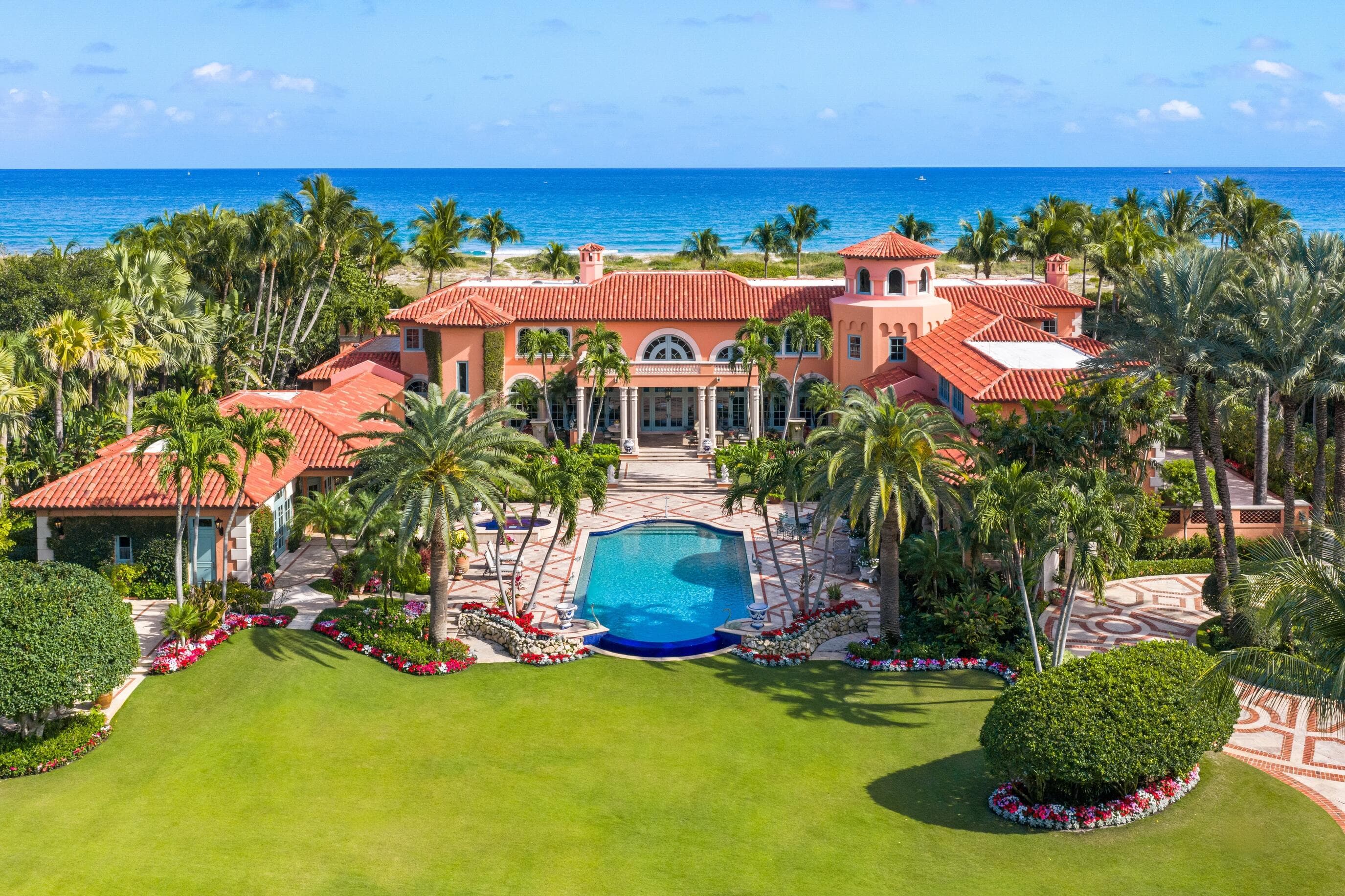 Aerial view of a Palm Beach oceanfront estate